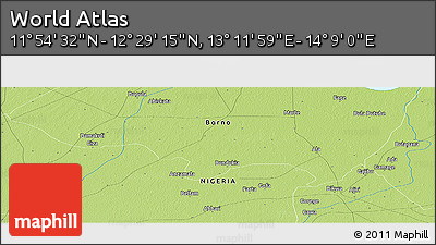Physical Panoramic Map of the Area around 12° 11' 54" N, 13° 40' 30" E