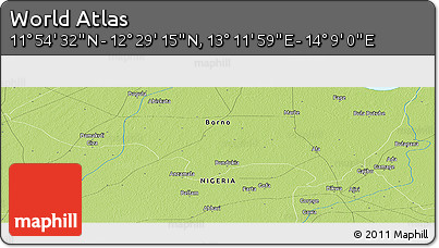 Physical Panoramic Map of the Area around 12° 11' 54" N, 13° 40' 30" E