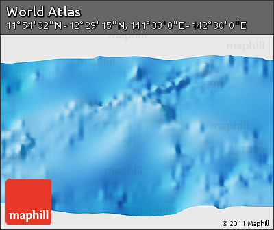 Physical 3D Map of the Area around 12° 11' 54" N, 142° 1' 30" E