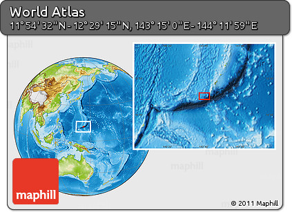 Physical Location Map of the Area around 12° 11' 54" N, 143° 43' 29" E