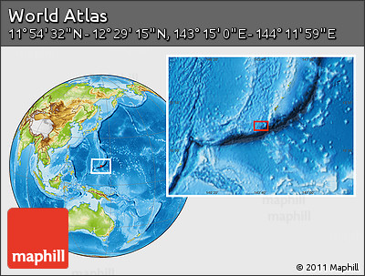 Physical Location Map of the Area around 12° 11' 54" N, 143° 43' 29" E