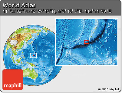 Physical Location Map of the Area around 12° 11' 54" N, 143° 43' 29" E