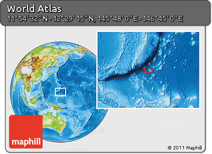Physical Location Map of the Area around 12° 11' 54" N, 146° 16' 30" E