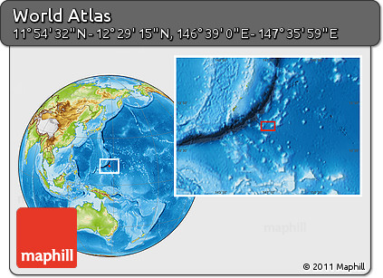 Physical Location Map of the Area around 12° 11' 54" N, 147° 7' 30" E