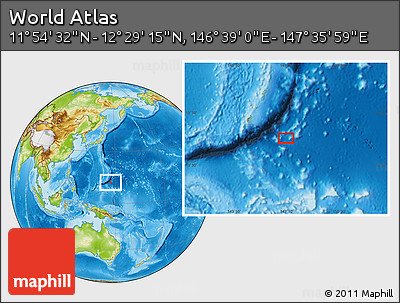 Physical Location Map of the Area around 12° 11' 54" N, 147° 7' 30" E