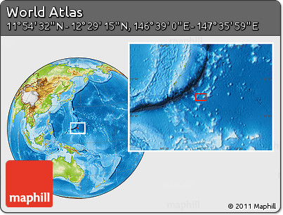 Physical Location Map of the Area around 12° 11' 54" N, 147° 7' 30" E