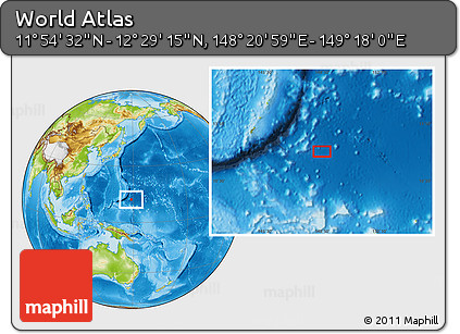 Physical Location Map of the Area around 12° 11' 54" N, 148° 49' 29" E