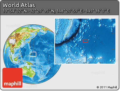 Physical Location Map of the Area around 12° 11' 54" N, 148° 49' 29" E