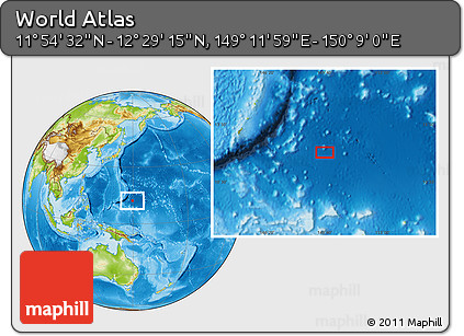 Physical Location Map of the Area around 12° 11' 54" N, 149° 40' 30" E