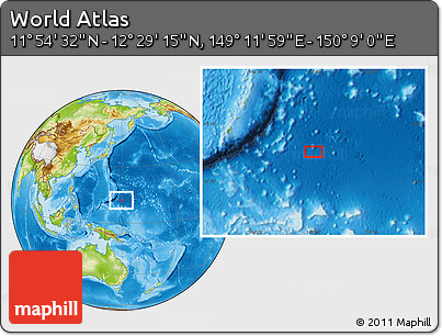 Physical Location Map of the Area around 12° 11' 54" N, 149° 40' 30" E