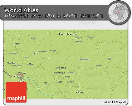 Physical 3D Map of the Area around 12° 11' 54" N, 15° 22' 30" E