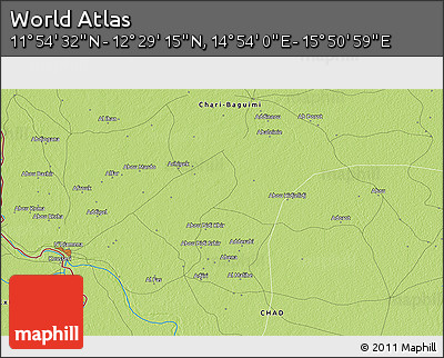 Physical 3D Map of the Area around 12° 11' 54" N, 15° 22' 30" E