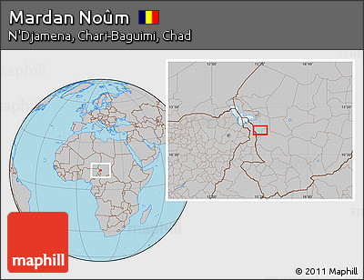 Gray Location Map of Mardan Noûm