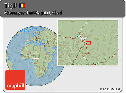 Savanna Style Location Map of Tigil, hill shading
