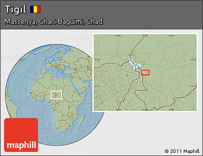 Savanna Style Location Map of Tigil, hill shading