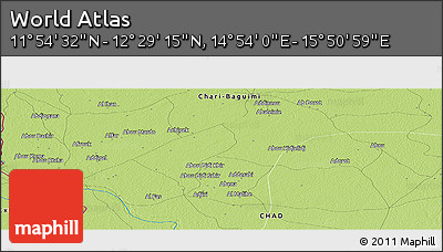 Physical Panoramic Map of the Area around 12° 11' 54" N, 15° 22' 30" E