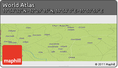 Physical Panoramic Map of the Area around 12° 11' 54" N, 15° 22' 30" E