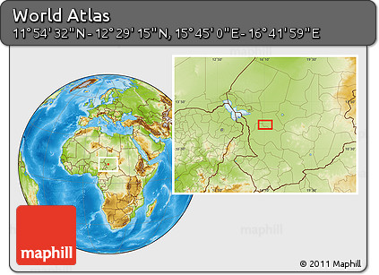 Physical Location Map of the Area around 12° 11' 54" N, 16° 13' 30" E