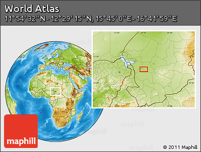 Physical Location Map of the Area around 12° 11' 54" N, 16° 13' 30" E