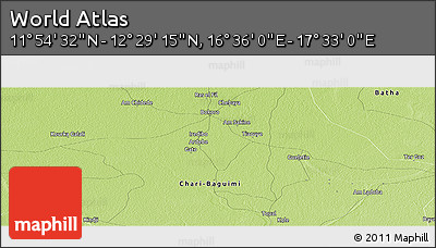 Physical Panoramic Map of the Area around 12° 11' 54" N, 17° 4' 30" E