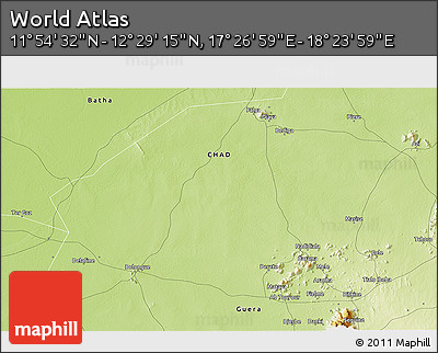 Physical 3D Map of the Area around 12° 11' 54" N, 17° 55' 29" E
