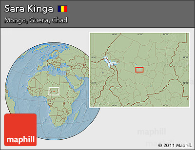 Savanna Style Location Map of Sara Kinga, hill shading