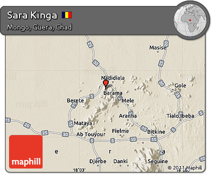 Shaded Relief Map of Sara Kinga