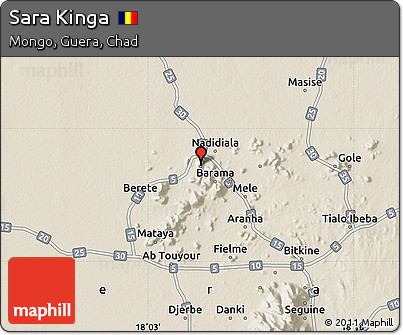 Shaded Relief Map of Sara Kinga
