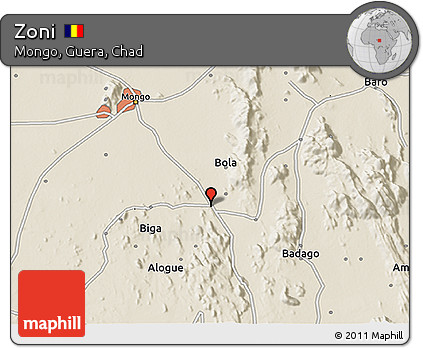 Shaded Relief 3D Map of Zoni