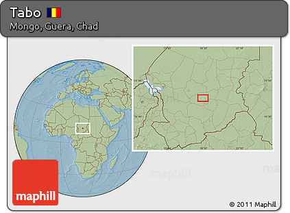 Savanna Style Location Map of Tabo, hill shading