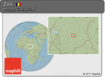 Savanna Style Location Map of Zoni, hill shading