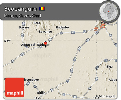Shaded Relief Map of Beouangure