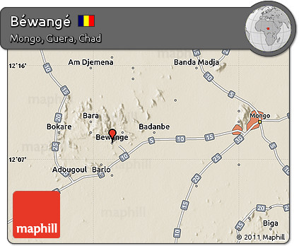 Shaded Relief Map of Béwangé