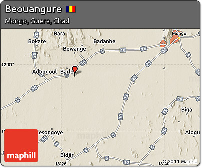 Shaded Relief Map of Beouangure