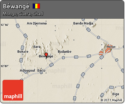 Shaded Relief Map of Béwangé