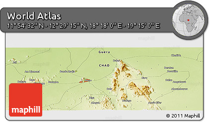 Physical Panoramic Map of the Area around 12° 11' 54" N, 18° 46' 29" E