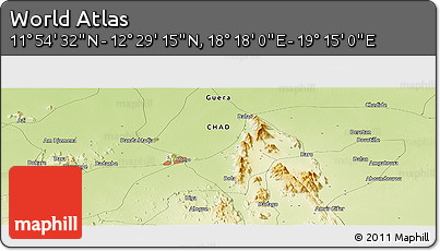 Physical Panoramic Map of the Area around 12° 11' 54" N, 18° 46' 29" E