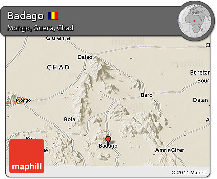 Shaded Relief Panoramic Map of Badago