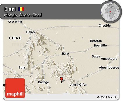 Shaded Relief Panoramic Map of Dari