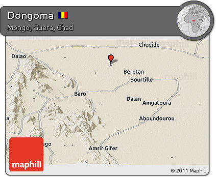 Shaded Relief Panoramic Map of Dongoma