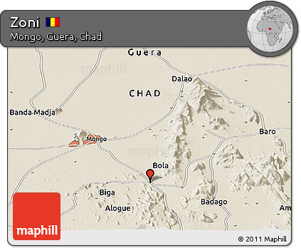 Shaded Relief Panoramic Map of Zoni