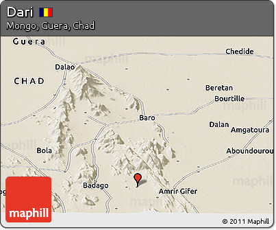 Shaded Relief Panoramic Map of Dari