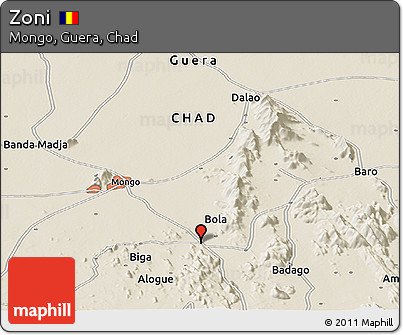 Shaded Relief Panoramic Map of Zoni