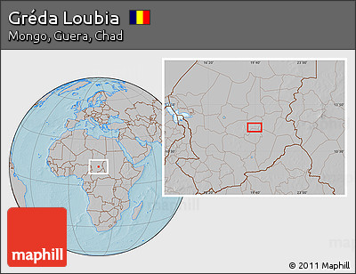 Gray Location Map of Gréda Loubia, hill shading