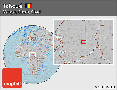 Gray Location Map of Tchoué, hill shading