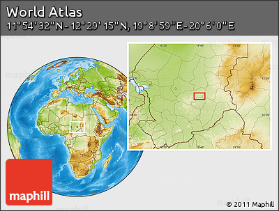 Physical Location Map of the Area around 12° 11' 54" N, 19° 37' 30" E