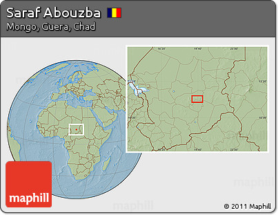 Savanna Style Location Map of Saraf Abouzba, hill shading