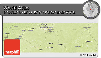 Physical Panoramic Map of the Area around 12° 11' 54" N, 19° 37' 30" E