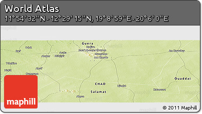 Physical Panoramic Map of the Area around 12° 11' 54" N, 19° 37' 30" E