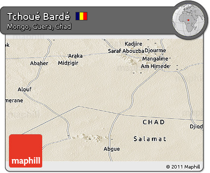 Shaded Relief Panoramic Map of Tchoué Bardé